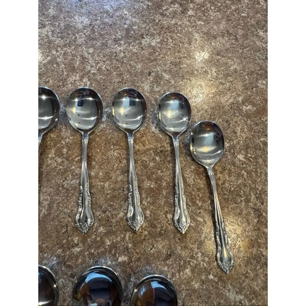 Walco soup spoon bundle of 16 Gumbo stainless steel floral